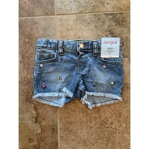 Cat & Jack Toddler Girl's Floral Embroidered Light-Wash Denim Shorts Sz 3T NWT